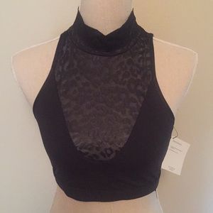 Victoria's Secret Black Crop Top Leopard Cheetah High Neck